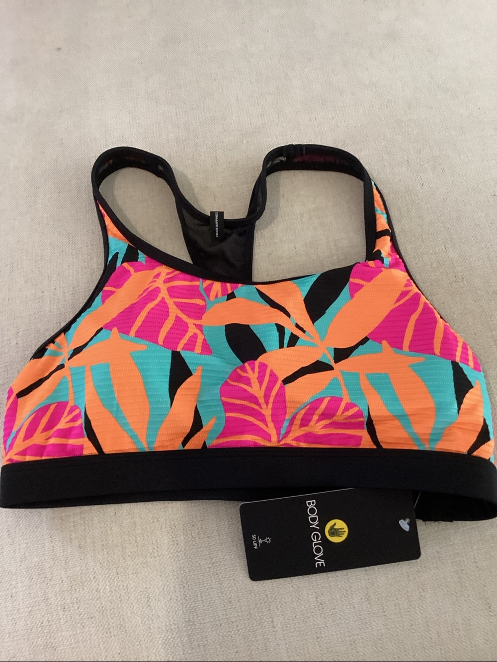 Body glove Equalizer sport bra, Floral tropical, Size Large, NWT